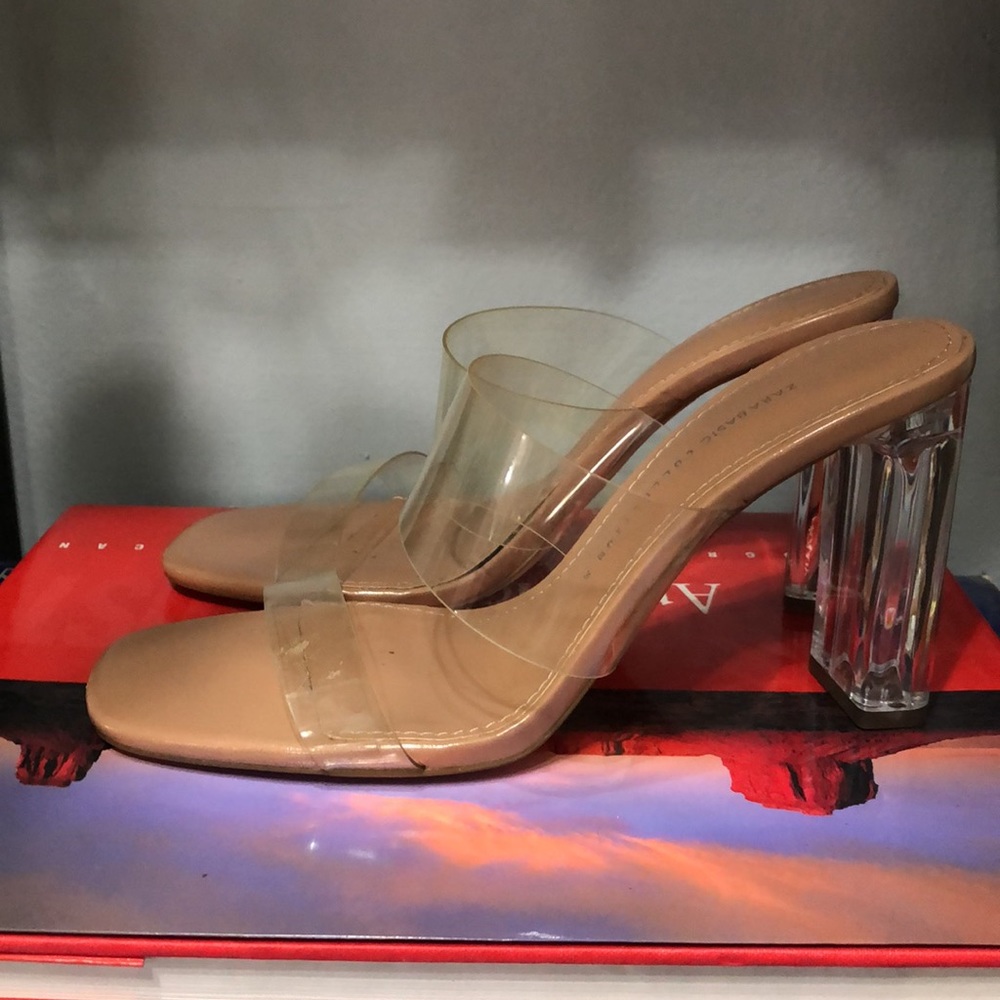 Zara sandals transparent Heeled and straps . size 9